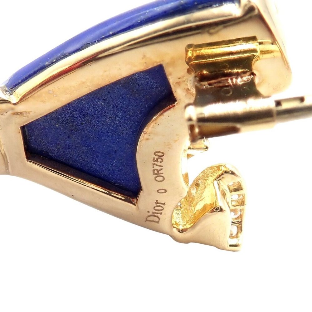 Authentic! Christian Dior 18k Yellow Gold Diamond Lapis Lady Dior Brooch Pendant - Picture 5 of 12
